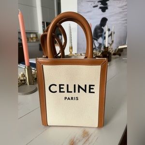 CELINE canvas/leather bag off white/beige & caramel brown. like new condition.